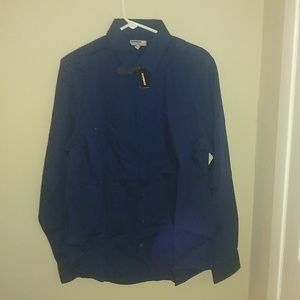 Express Men's Large Blue 1MX Fitted Dress Shirt NWT